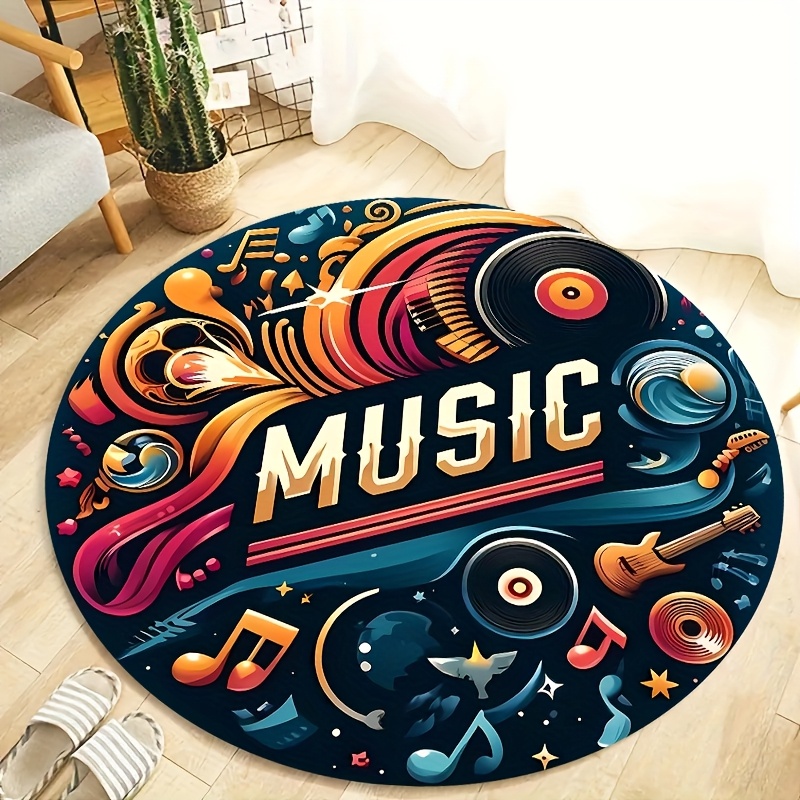 Commercial Vinyl Printing Machine - سجادة مستديرة بتصميم أسطوانات الفينيل الموسيقية
