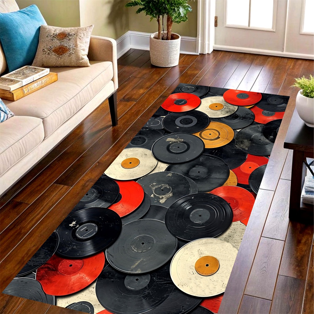 Commercial Vinyl Printing Machine - سجادة طويلة بتصميم أسطوانات الفينيل الكلاسيكية،